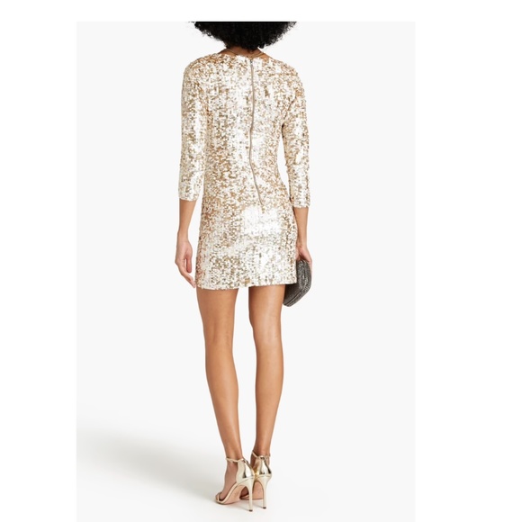 ALICE + OLIVIA Davinia sequined chiffon mini dress in Gold - Picture 4 of 5